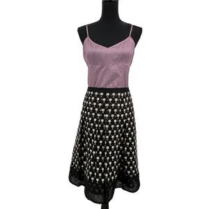 Ann Taylor Black Silk Embroidered Polka Dot Career Workwear‎ Classic Skirt Sz 12